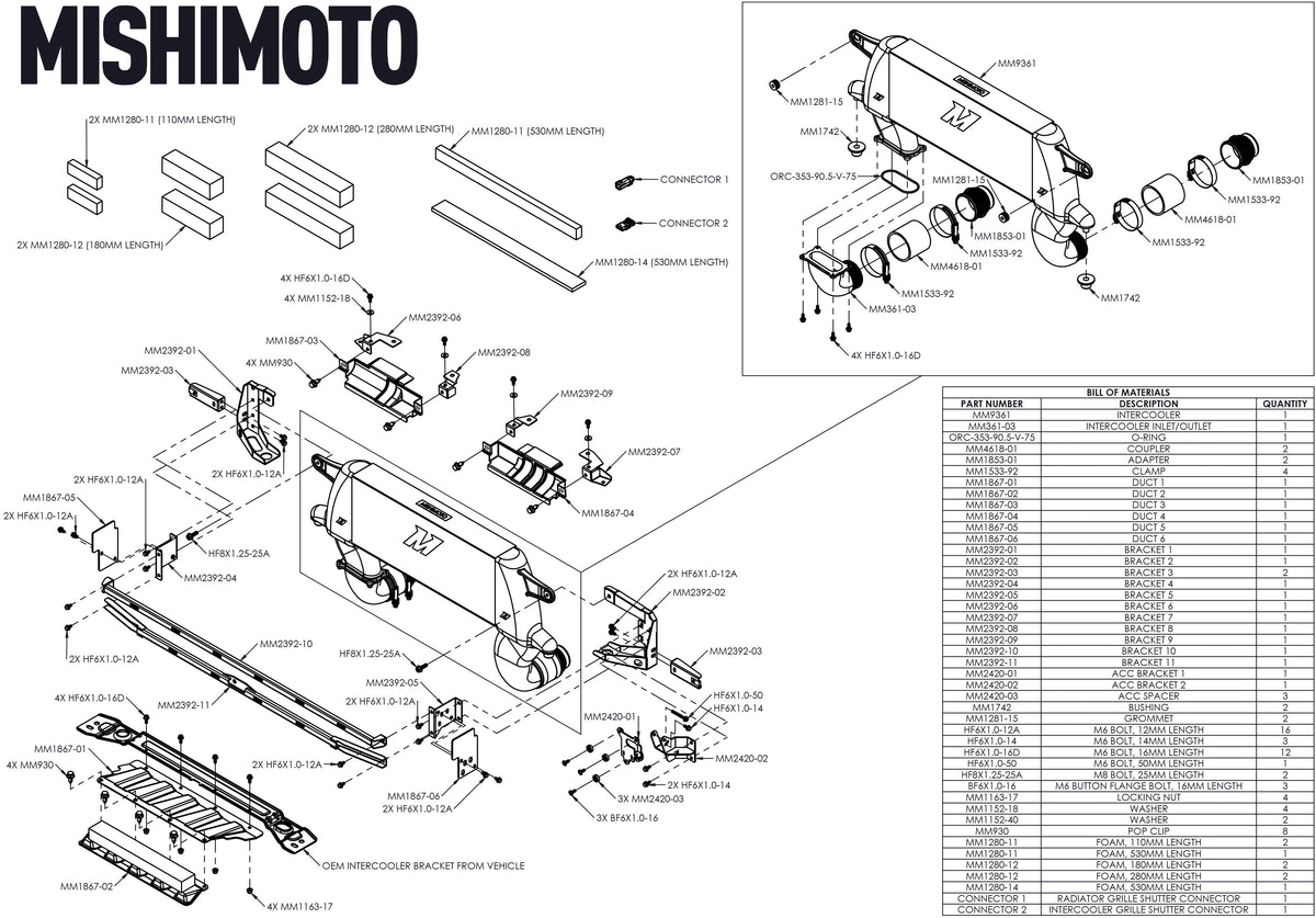Mishimoto 21+ Ford Bronco High Mount Intercooler Kit - Black - MMINT-BR-21HBK for 2021-2026 Ford Bronco - detail view