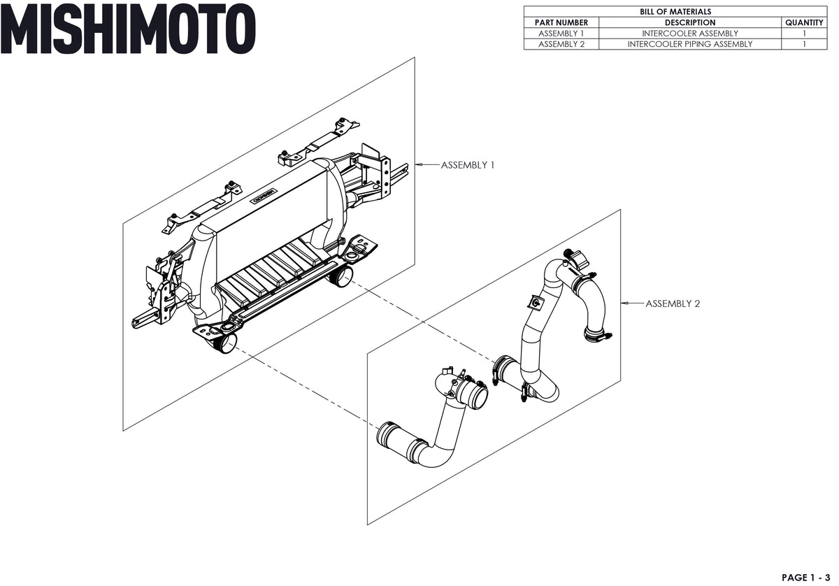 Mishimoto 21+ Bronco 2.3L High Mount INT Kit BK Core P Pipes - MMINT-BR23-21HKBKP for 2021-2026 Ford Bronco - package content