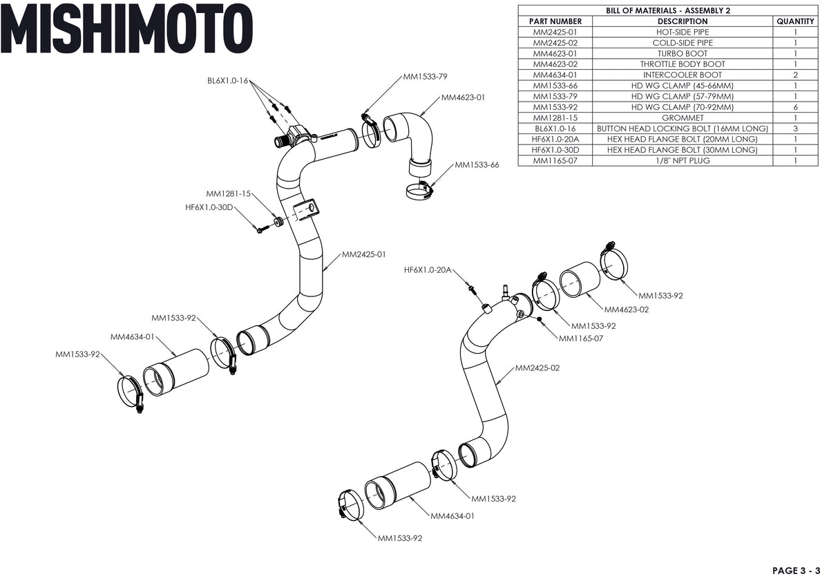 Mishimoto 21+ Bronco 2.3L High Mount INT Kit BK Core P Pipes - MMINT-BR23-21HKBKP for 2021-2026 Ford Bronco - rear view