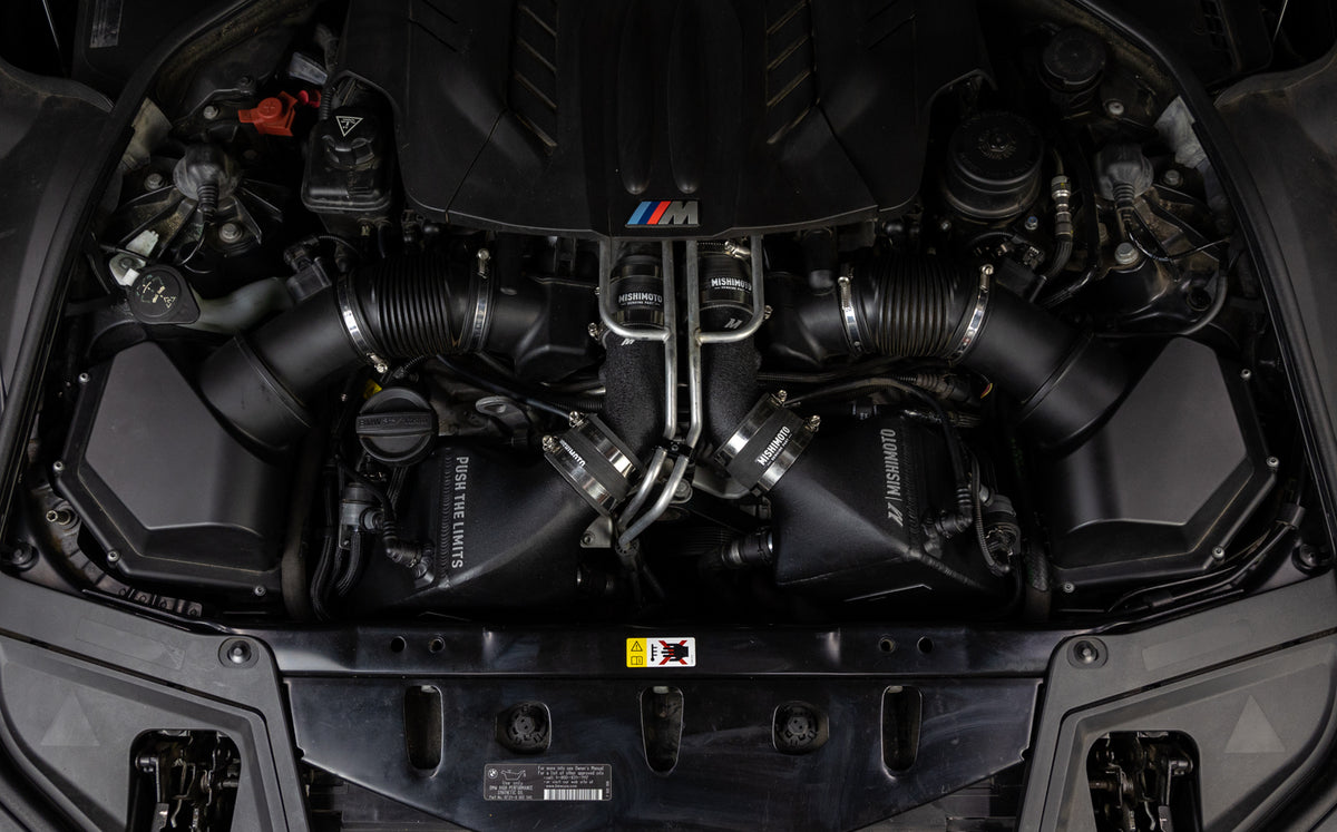 Mishimoto 12-16 BMW F10 M5 Intercooler Kit (Wrinkle Black) - MMINT-F10-12WBK for 2012-2016 BMW M6 - rear view