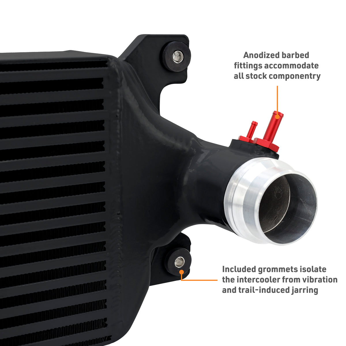 Mishimoto 2024+ Toyota Tacoma Performance Intercooler - Black - MMINT-TAC-24BK for 2024-2026 Toyota Land Cruiser - angle view