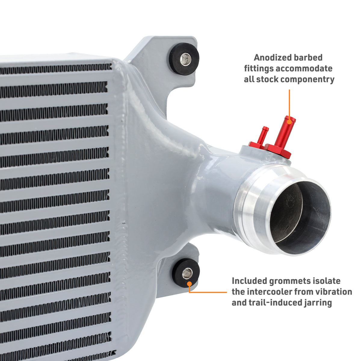 Mishimoto 2024+ Toyota Tacoma Performance Intercooler - Silver - MMINT-TAC-24SL for 2024-2026 Toyota Land Cruiser - close-up
