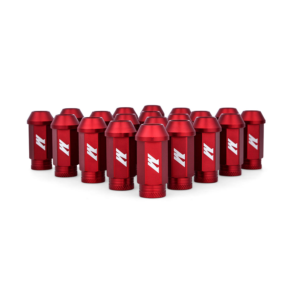 Mishimoto Aluminum Locking Lug Nuts M12x1.5 20pc Set Red - MMLG-15-20LRD for 2013-2018 Ford Focus ST - angle view
