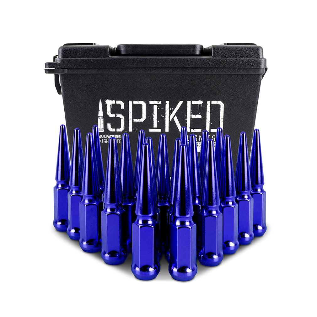 Mishimoto Steel Spiked Lug Nuts M12x1.5 20pc Set - Blue - MMLG-SP1215-20BL for 1987-2007 Dodge Caravan - detail view