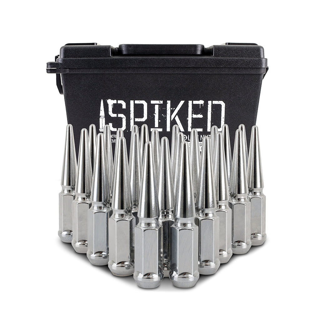 Mishimoto Mishimoto Steel Spiked Lug Nuts M14 x 1.5 24pc Set Chrome - MMLG-SP1415-24CH for 1999-2025 Cadillac Escalade - inst
