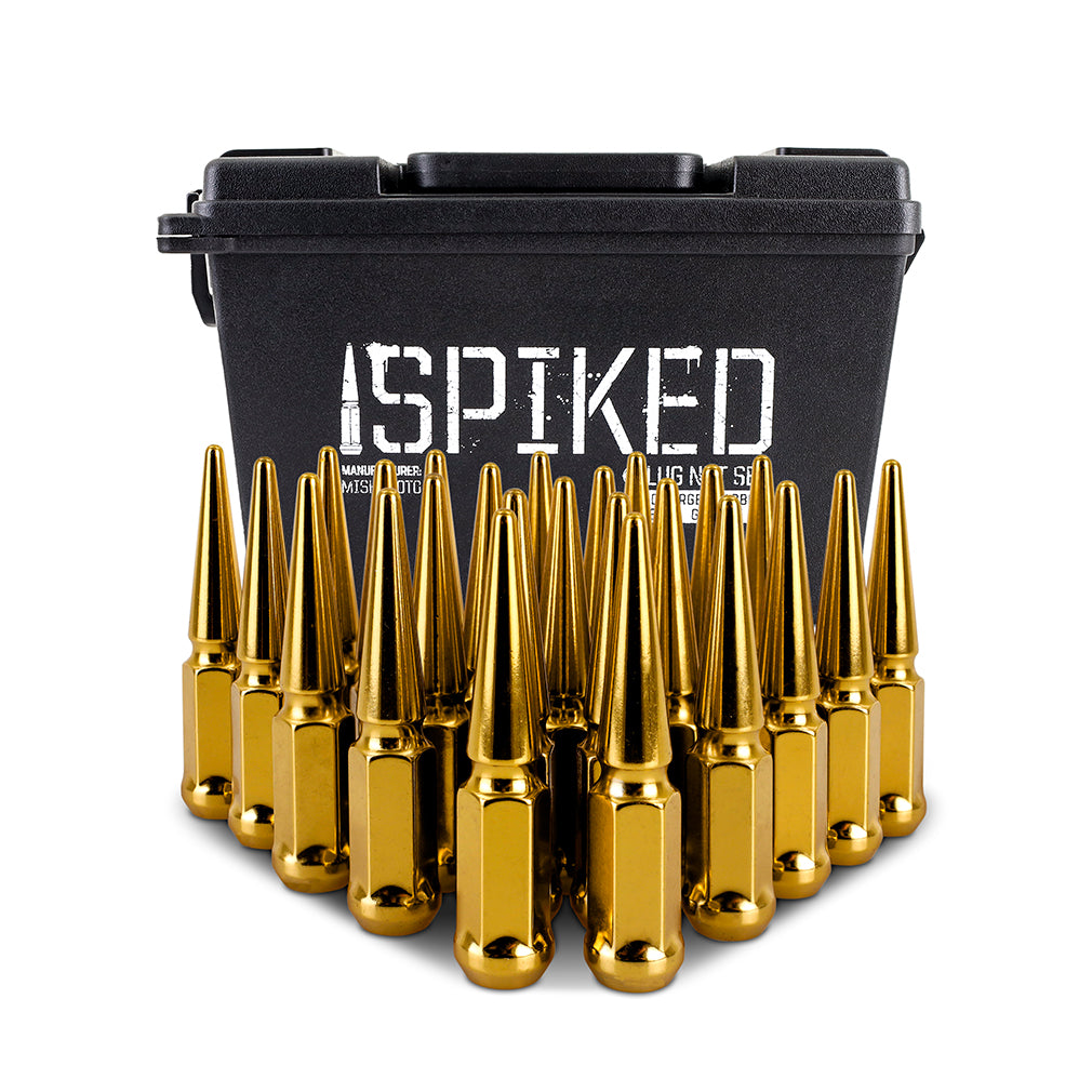 Mishimoto Mishimoto Steel Spiked Lug Nuts M14 x 1.5 24pc Set Gold - MMLG-SP1415-24GD for 1999-2025 Cadillac Escalade - instal