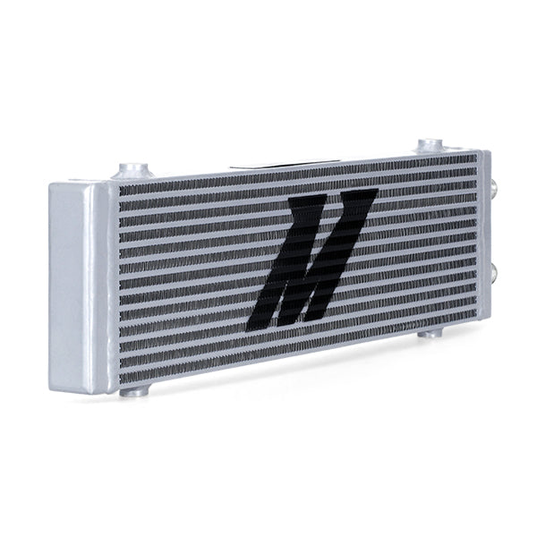Mishimoto Universal Large Bar and Plate Dual Pass Silver Oil Cooler - MMOC-DP-LSL for 2018-2021 Ford Mustang - angle view