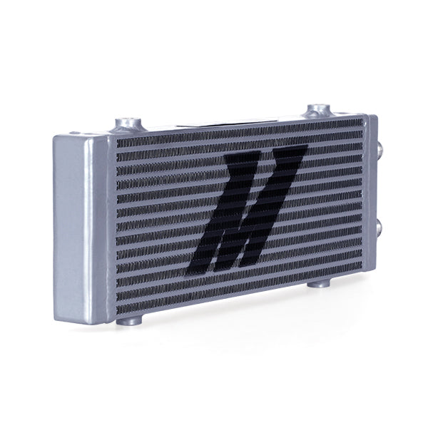Mishimoto Universal Medium Bar and Plate Dual Pass Silver Oil Cooler - MMOC-DP-MSL for 2018-2021 Ford Mustang - angle view
