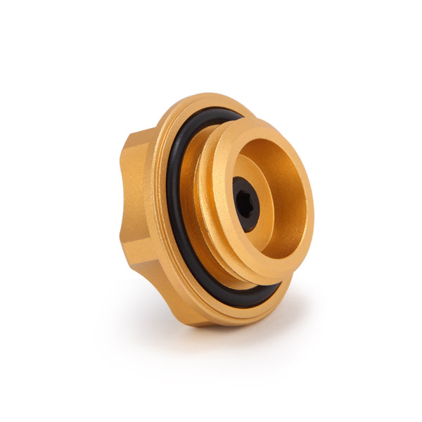 Mishimoto Subaru Oil FIller Cap - Gold - MMOFC-SUB-GD for 1990-2016 Subaru Legacy - angle view