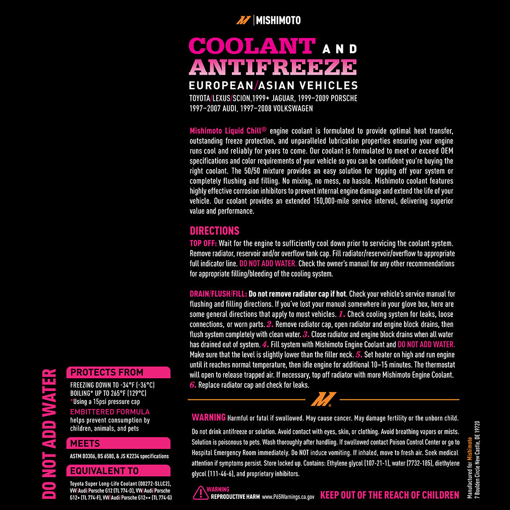Mishimoto Liquid Chill EG Coolant, European/Asian Vehicles, Pink/Red - MMRA-LC-EG-PK for 1992-1995 Honda Civic - angle view