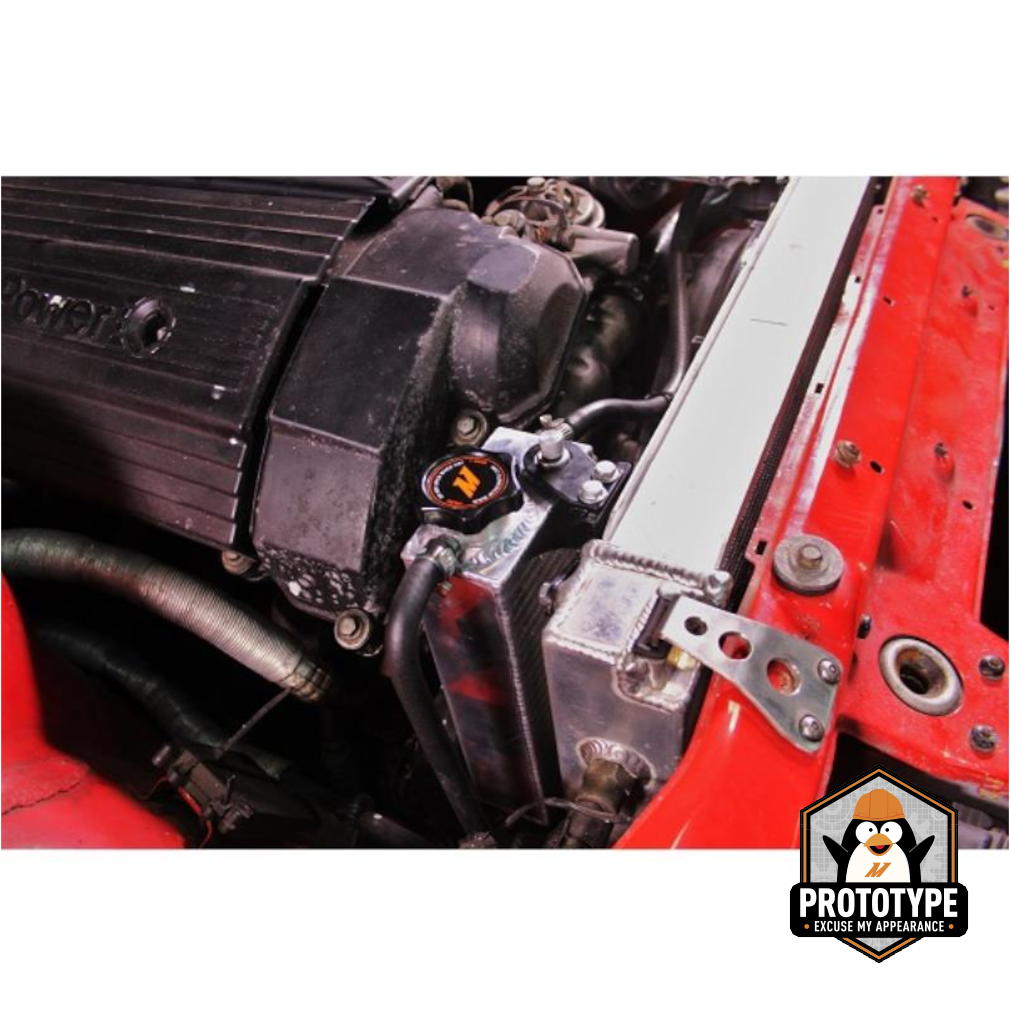 Mishimoto 92-99 BMW 3 Series Aluminum Coolant Expansion Tank - MMRT-E36-92E for 1992-1999 BMW 3 Series - installed view