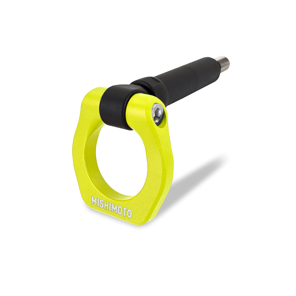 Mishimoto 02-07 Subaru WRX/STI Neon Yellow Racing Front Tow Hook - MMTH-WRX-01NY for 2015-2021 Subaru WRX STI - angle view
