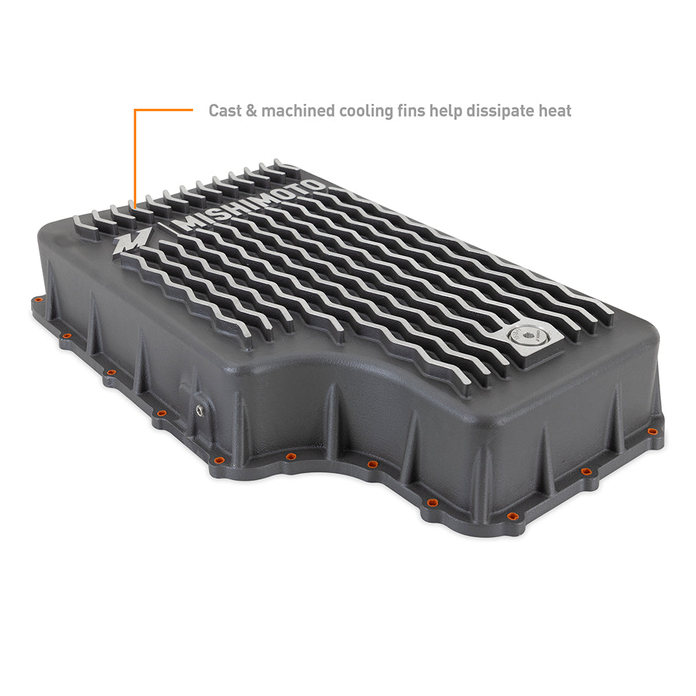 Mishimoto 2011+ Powerstroke 6R140 Transmission Pan - Cast - GR - MMTP-F2D-11 for 2011-2022 Ford F 250 - angle view