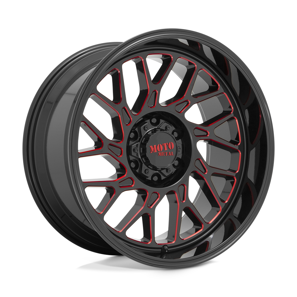 Moto Metal Mo805 22X10 5X127 -18MM Gloss Black Milled W/ Red Tint