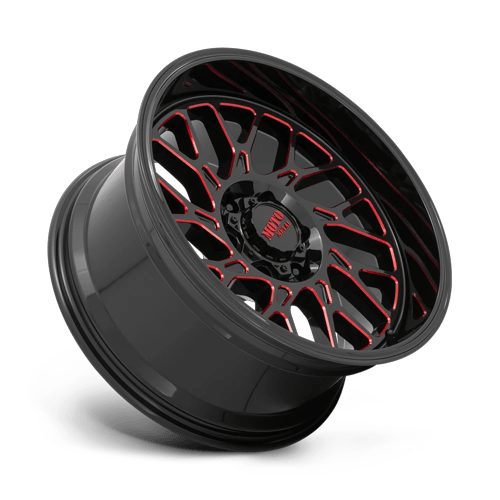 Moto Metal Mo805 22X10 6X135 -18MM Gloss Black Milled W/ Red Tint