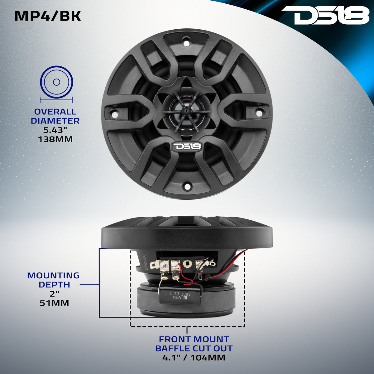 DS18 4in 2-Way 50 Watts RMS 4ohm Black - MP4/BK - additional view 2