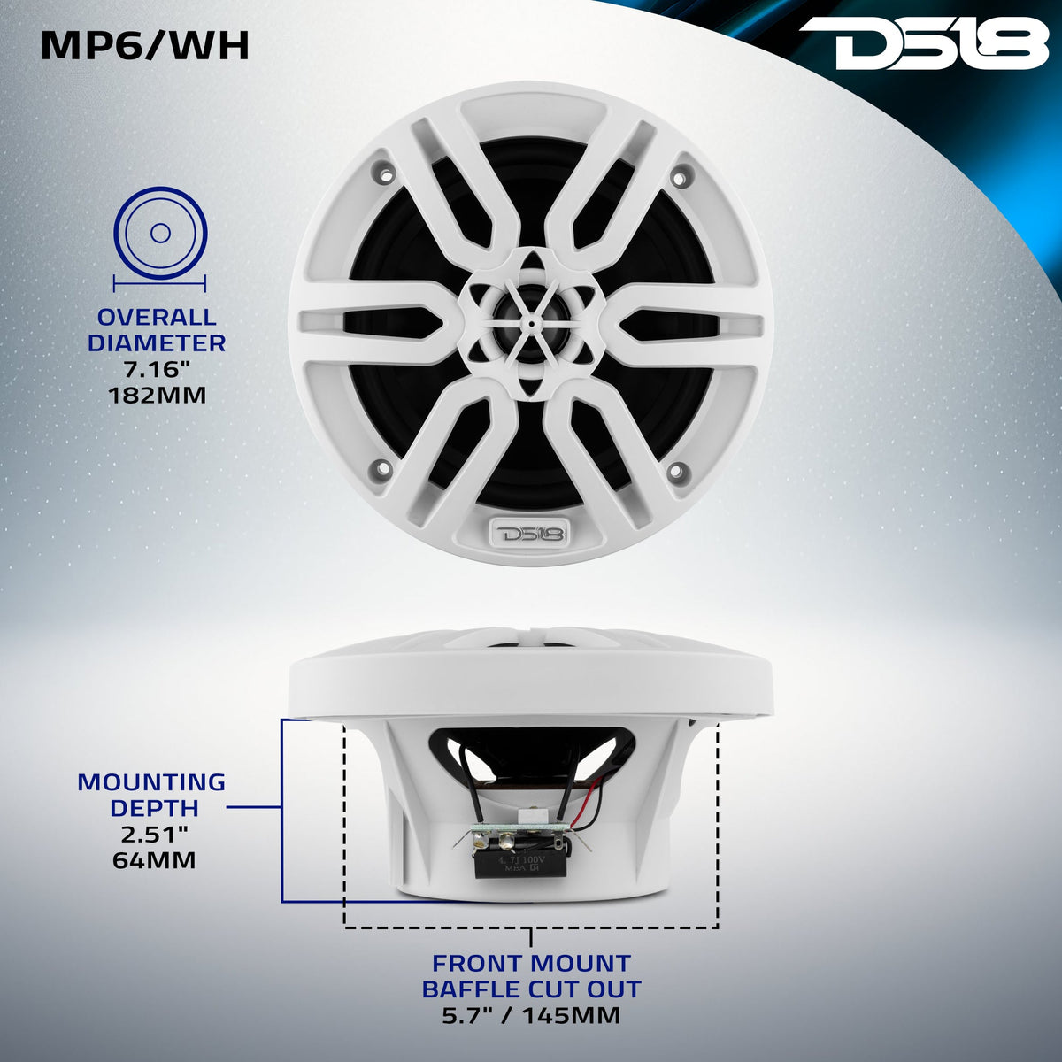 DS18 6.5in 2-Way 60 Watts RMS 4ohm White - MP6/WH - additional view 2