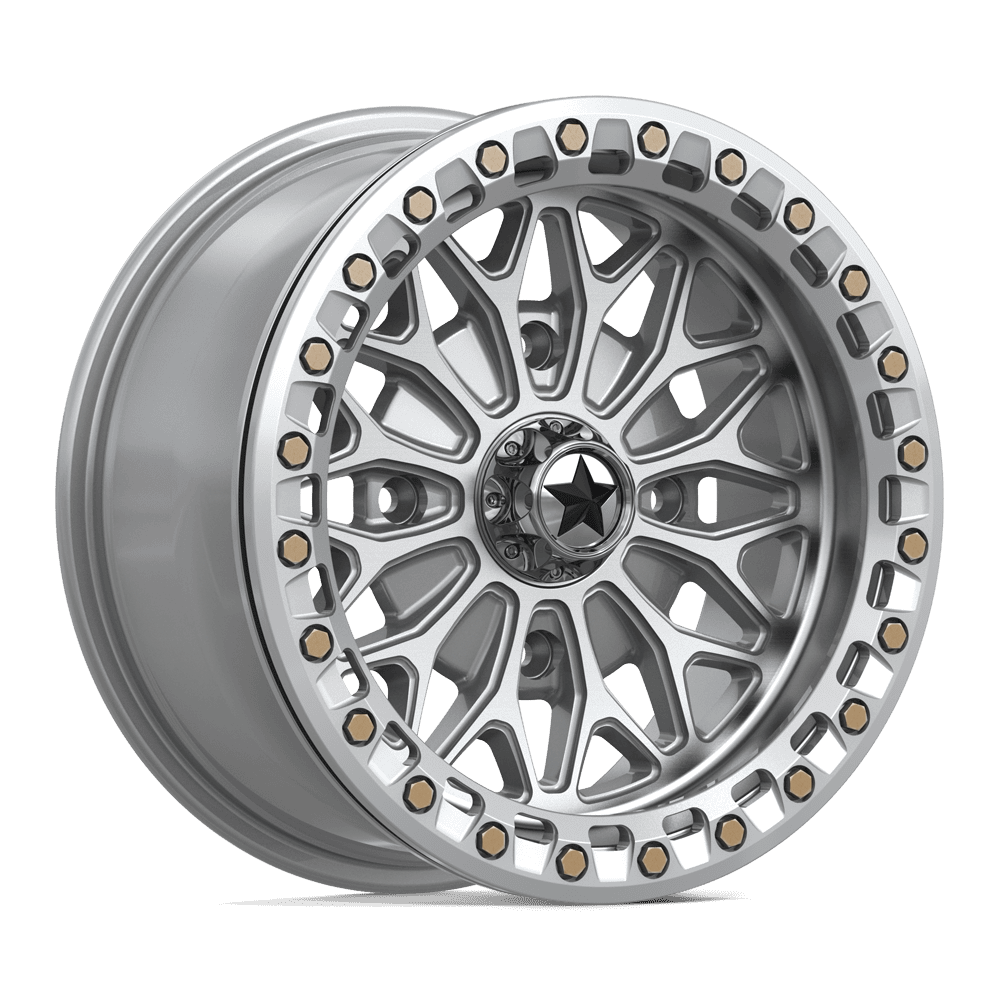MSA Offroad Wheels Ma53 Bolo Utv Beadlock 15X7 4X110 +10MM Gloss Silver W/ Machined Face