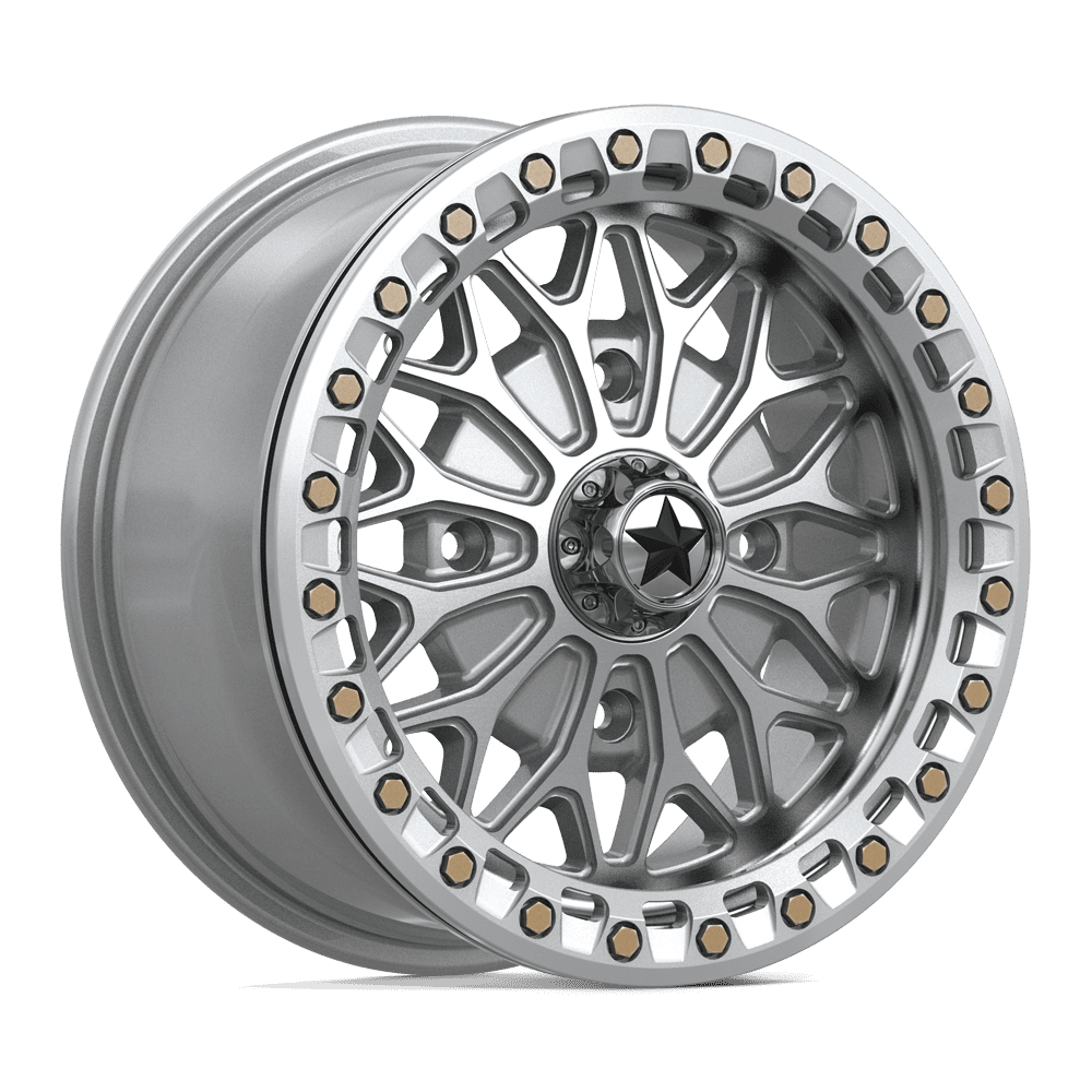MSA Offroad Wheels Ma53 Bolo Utv Beadlock 15X7 4X156 +38MM Gloss Silver W/ Machined Face