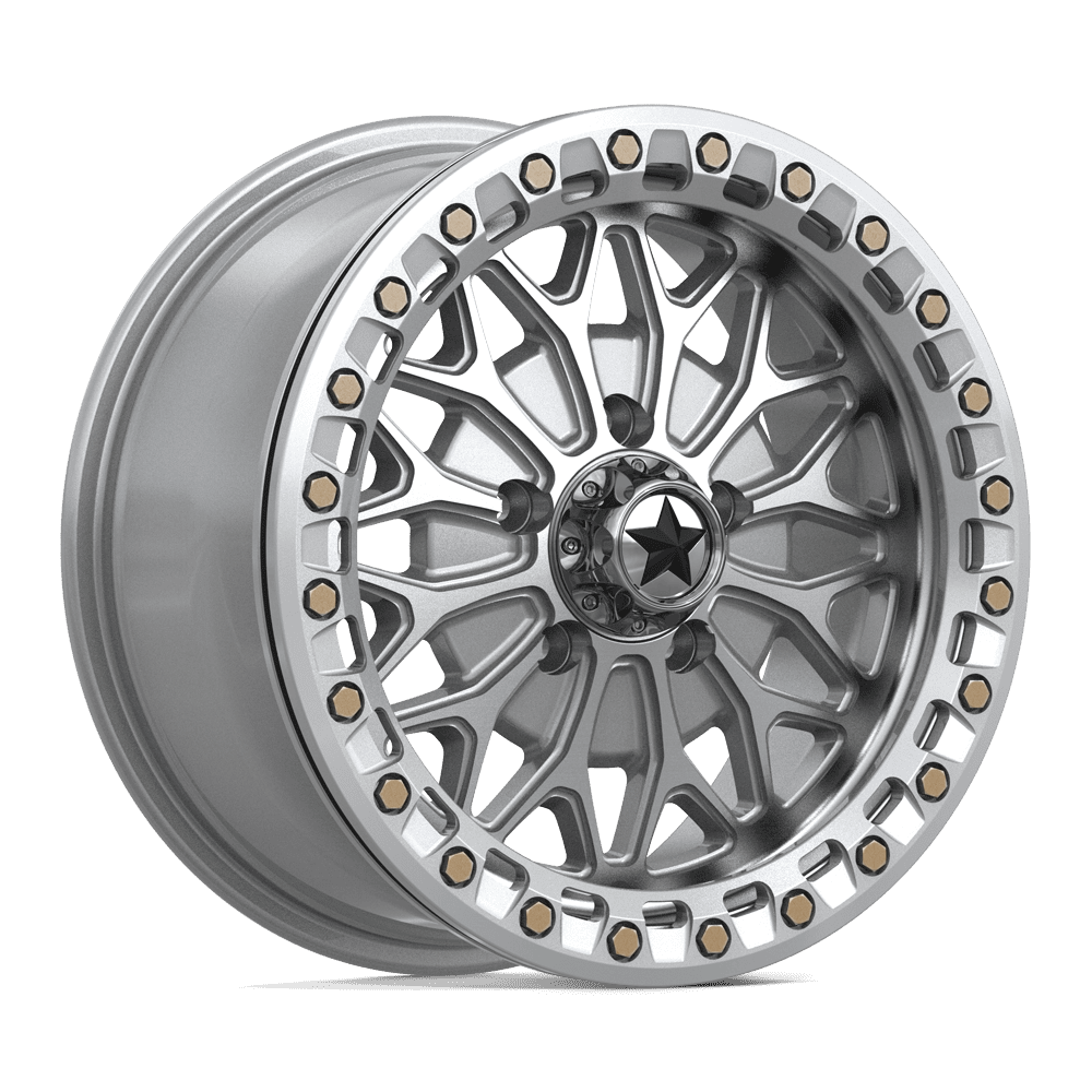 MSA Offroad Wheels Ma53 Bolo Utv Beadlock 15X7 5X114.3 +38MM Gloss Silver W/ Machined Face