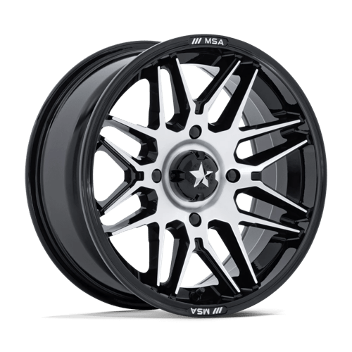 MSA Offroad Wheels M52 Radar Utv 14X7 4X156 -47MM Gloss Black W/ Machined Face