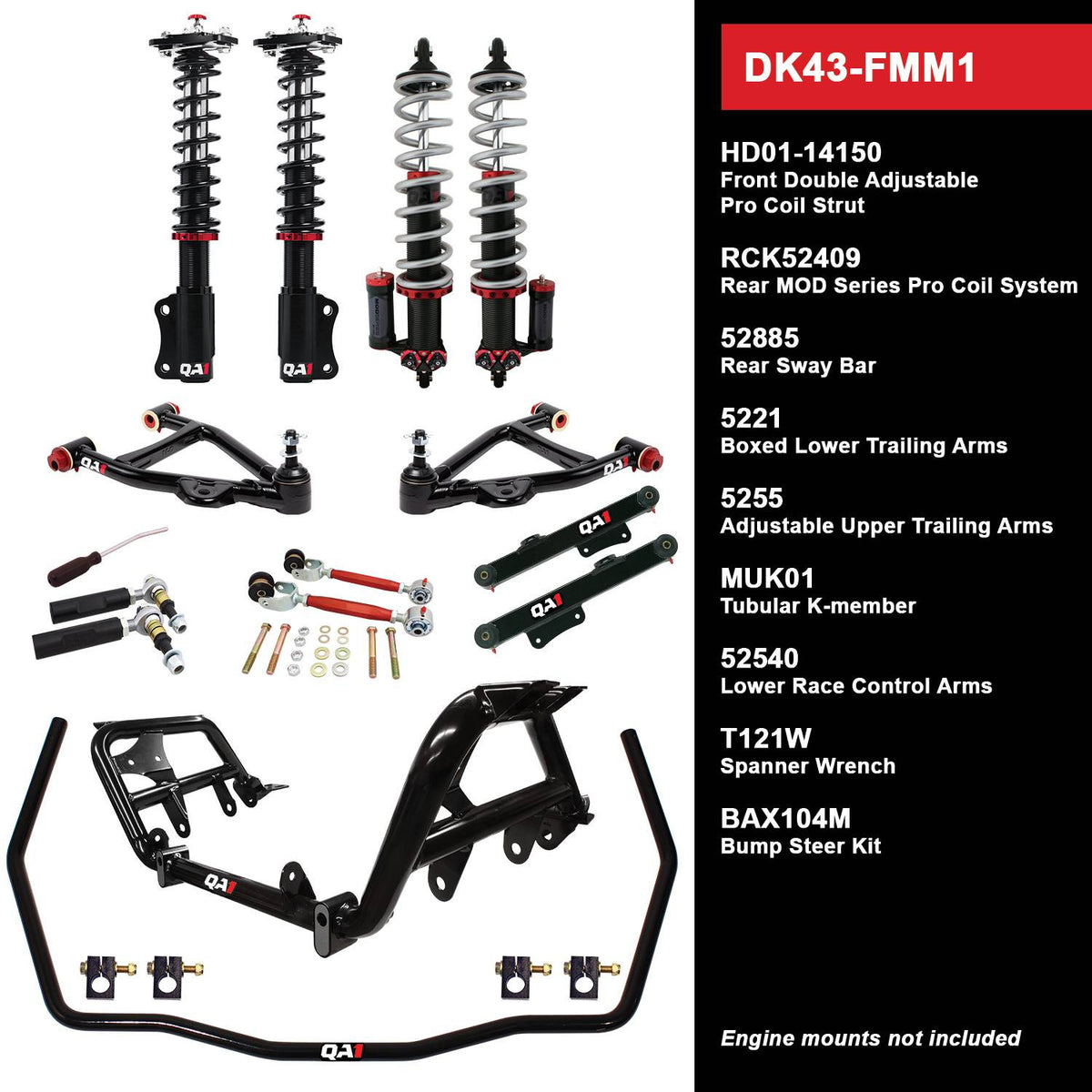 QA1 79-86 Ford Mustang Level 3 Drag Kit w/ Shocks - DK43-FMM1