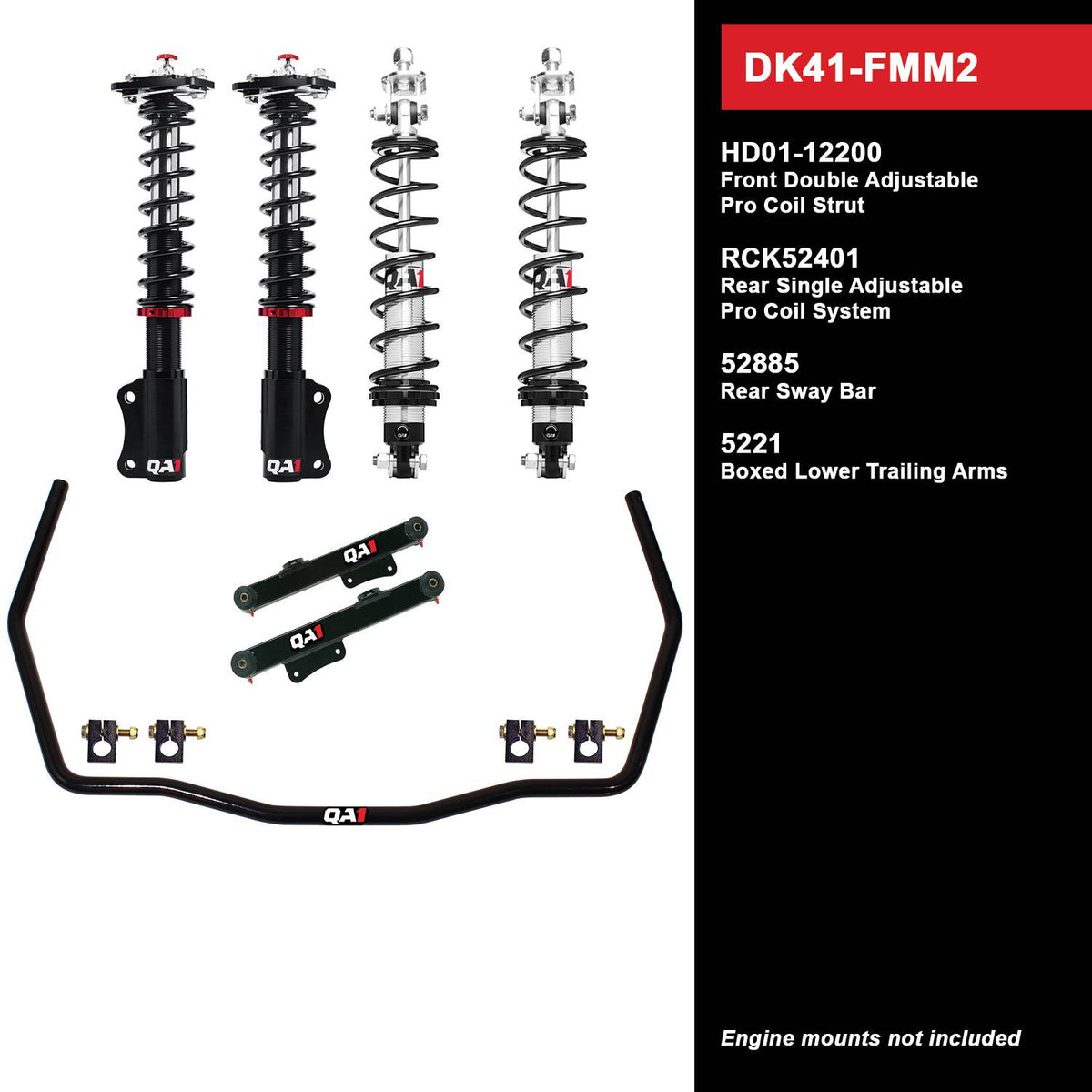 QA1 87-89 Ford Mustang Level 1 Drag Kit w/ Shocks - DK41-FMM2