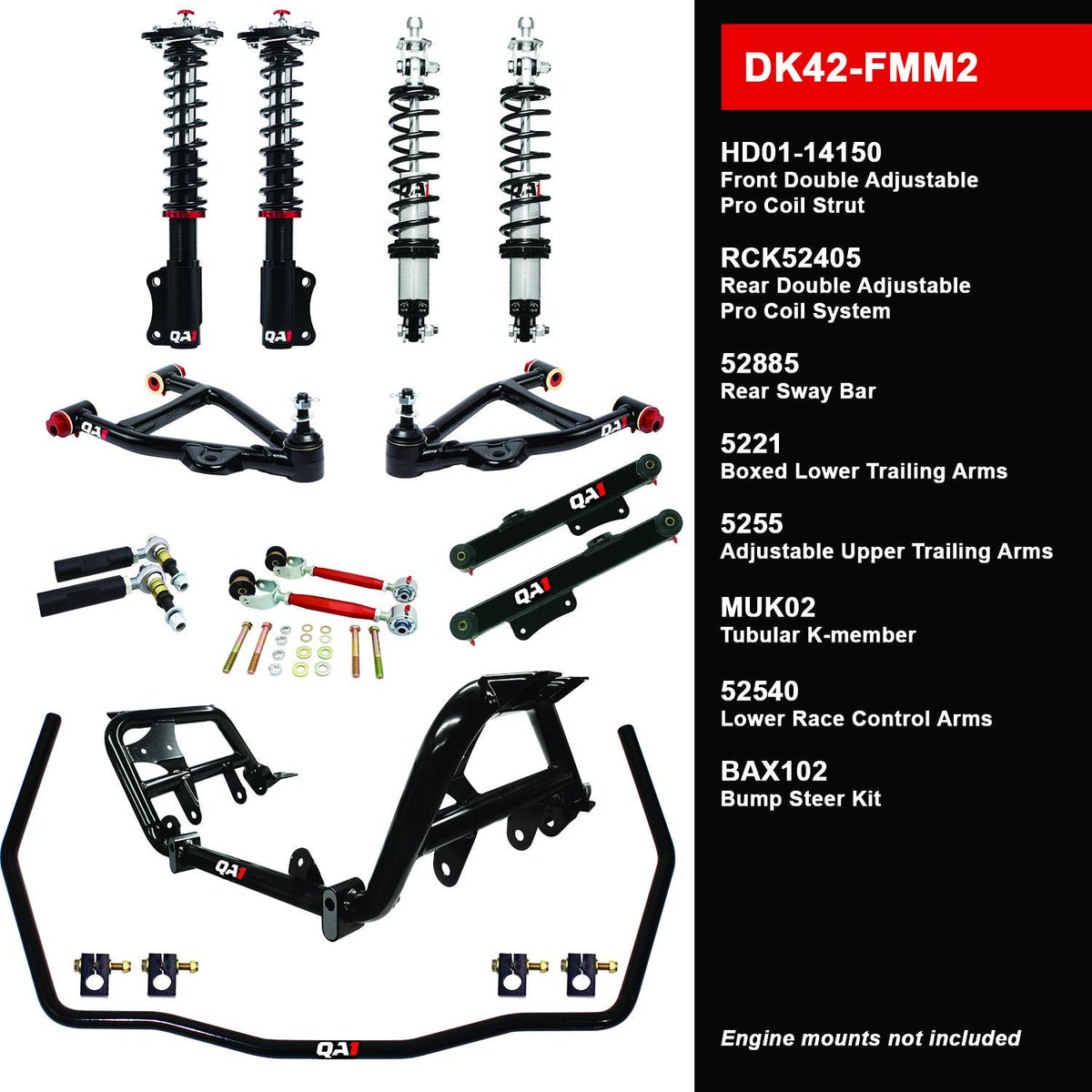 QA1 87-89 Ford Mustang Level 2 Drag Kit w/ Shocks - DK42-FMM2
