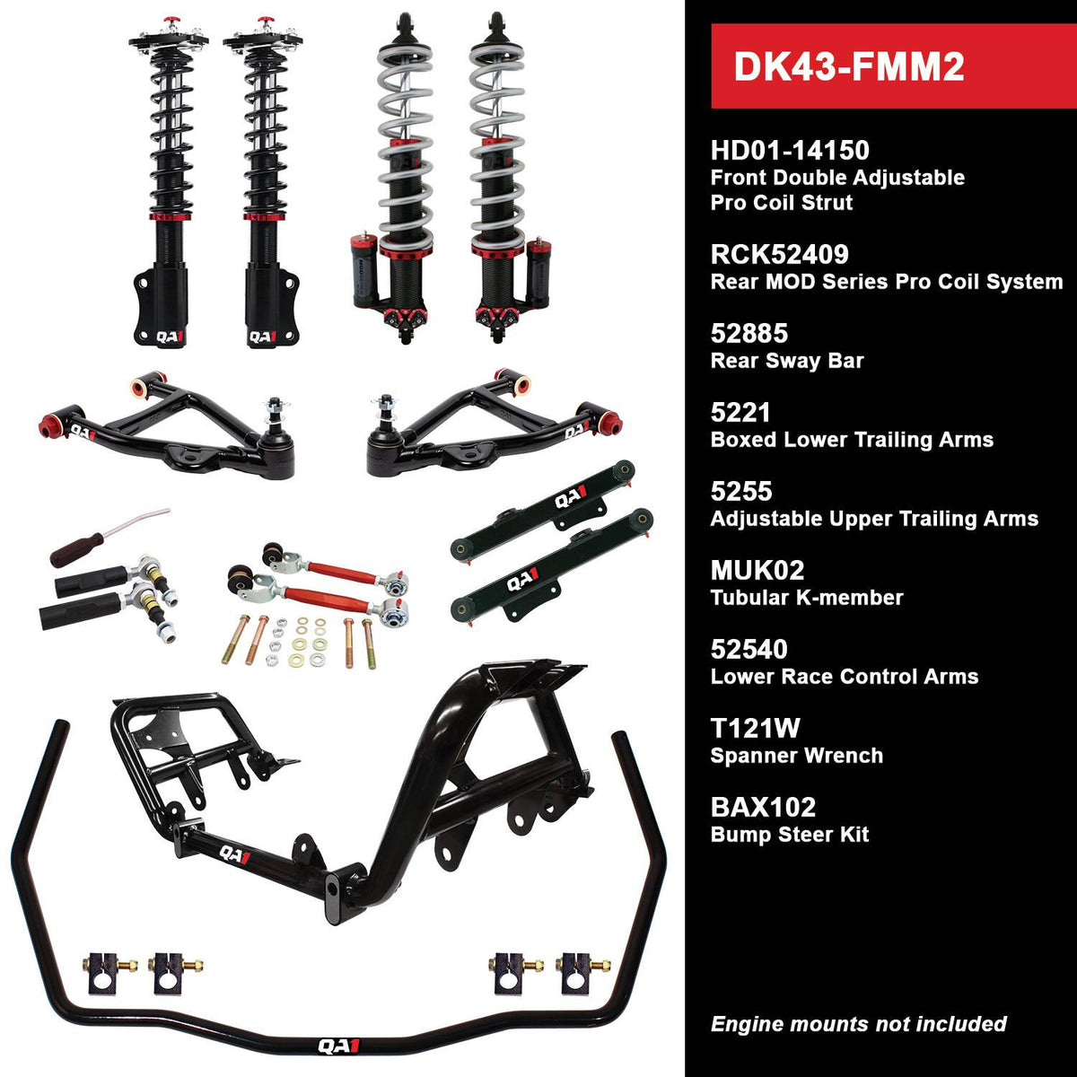 QA1 87-89 Ford Mustang Level 3 Drag Kit w/ Shocks - DK43-FMM2