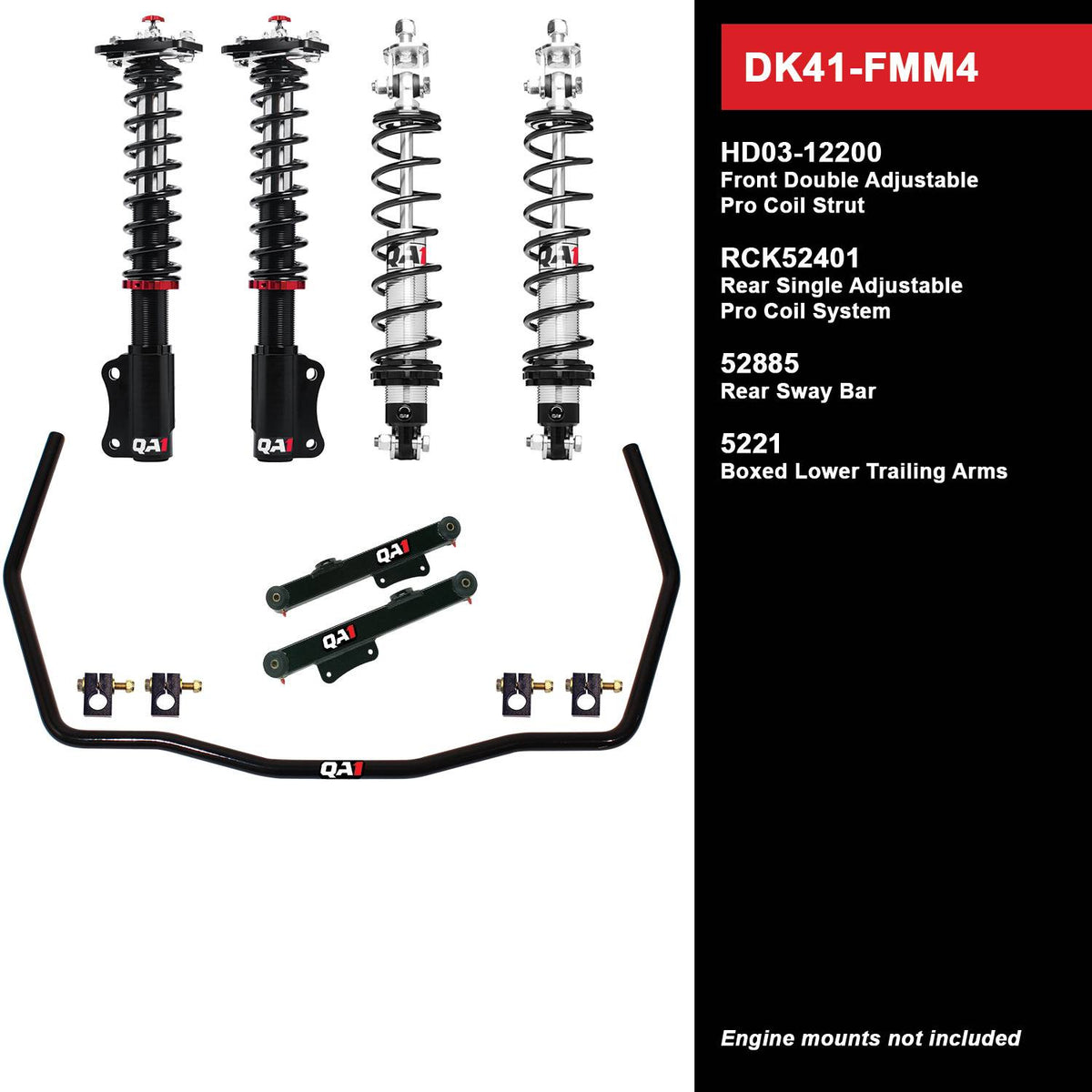 QA1 94-04 Ford Mustang Level 1 Drag Kit w/ Shocks - DK41-FMM4