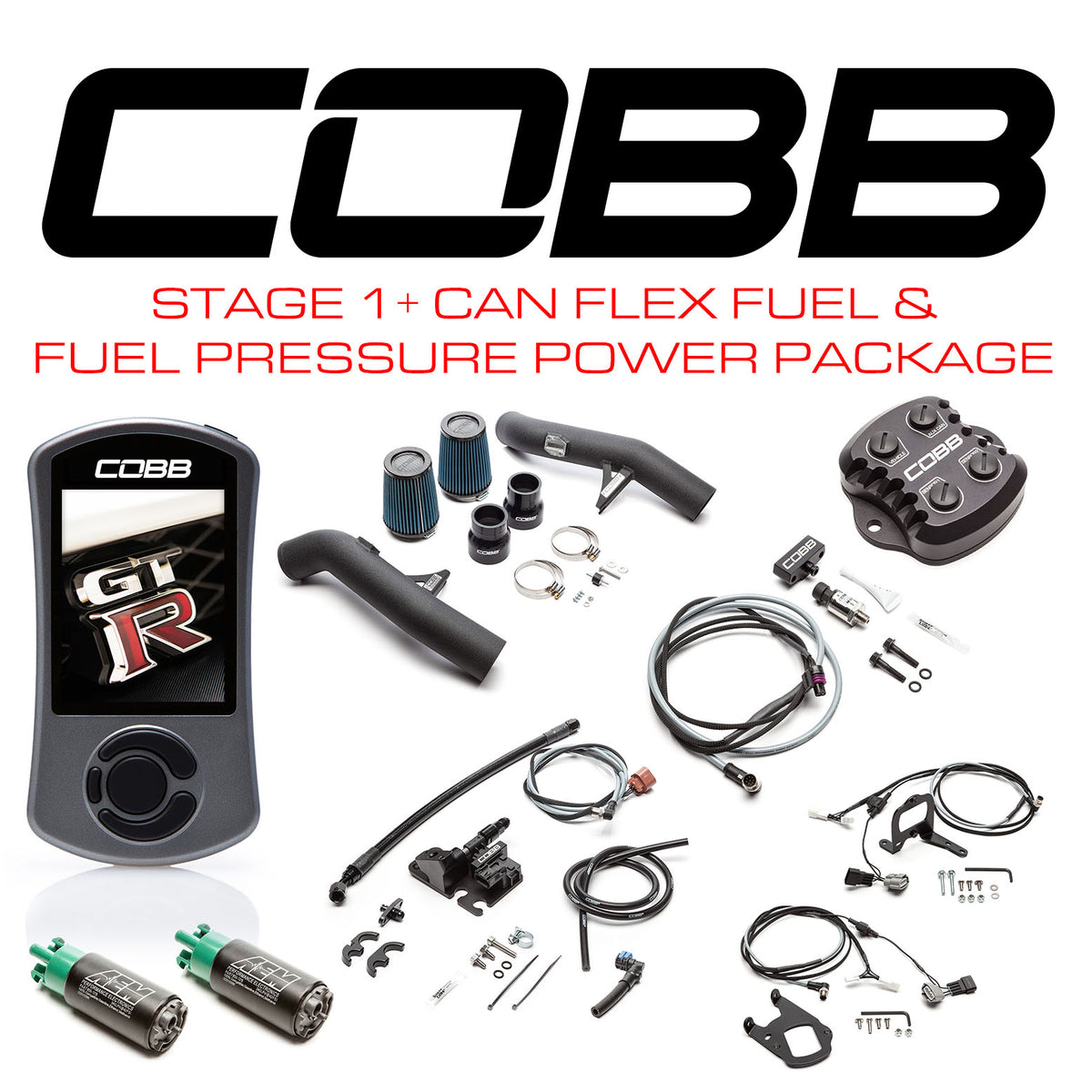 Cobb 09-14 Nissan GT-R Stage 1+ CAN Flex Fuel &amp; Fuel Pressure Power Package (Right Hand Drive) - NIS005001PFFP-RHD