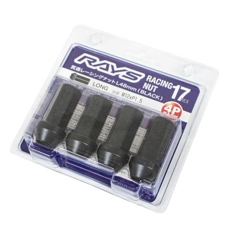 Rays 17 Hex L48 Racing Nut 12x1.5 - Black (4 Pieces) - W17RN1215B