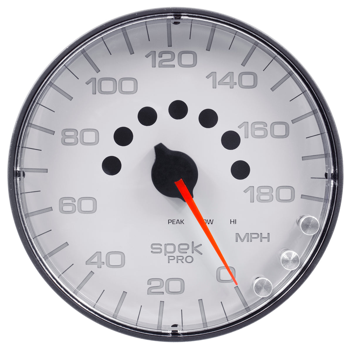 Autometer Spek-Pro Gauge Speedometer 5in 180 Mph Elec. Programmable White/Black - P230128