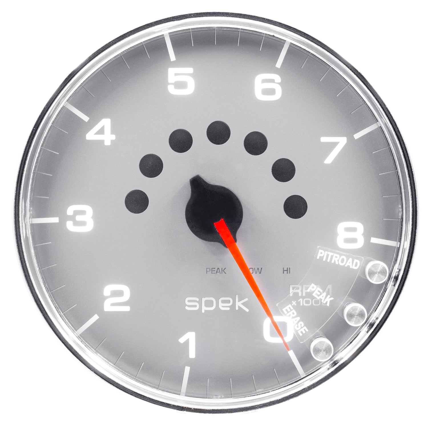 Autometer Spek-Pro Gauge Tachometer 5in 8K Rpm W/Shift Light & Peak Mem Silver/Chrome - P23821