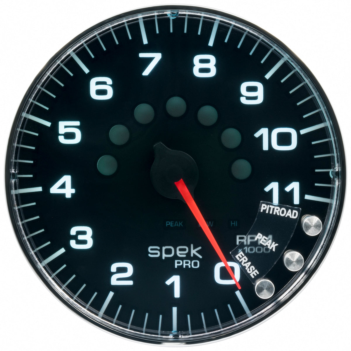Autometer Spek-Pro Gauge Tachometer 5in 11K Rpm W/Shift Light & Peak Mem Black/Chrome - P239318