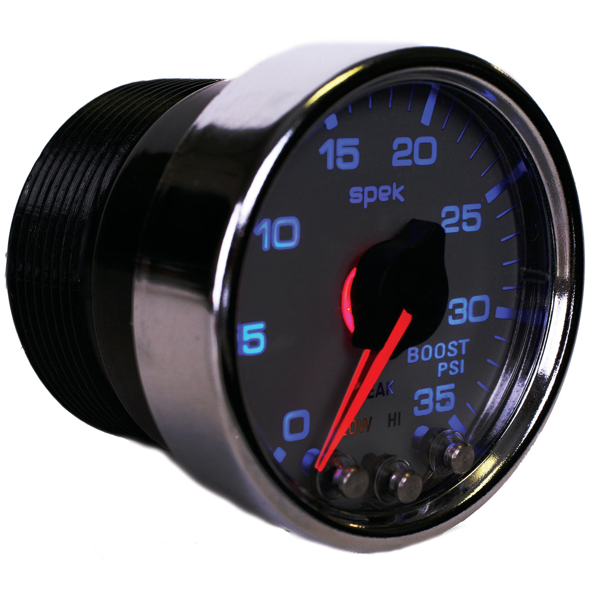 Autometer Spek-Pro Gauge Boost 2 1/16in 35psi Stepper Motor W/Peak & Warn Silver/Chrome - P30321