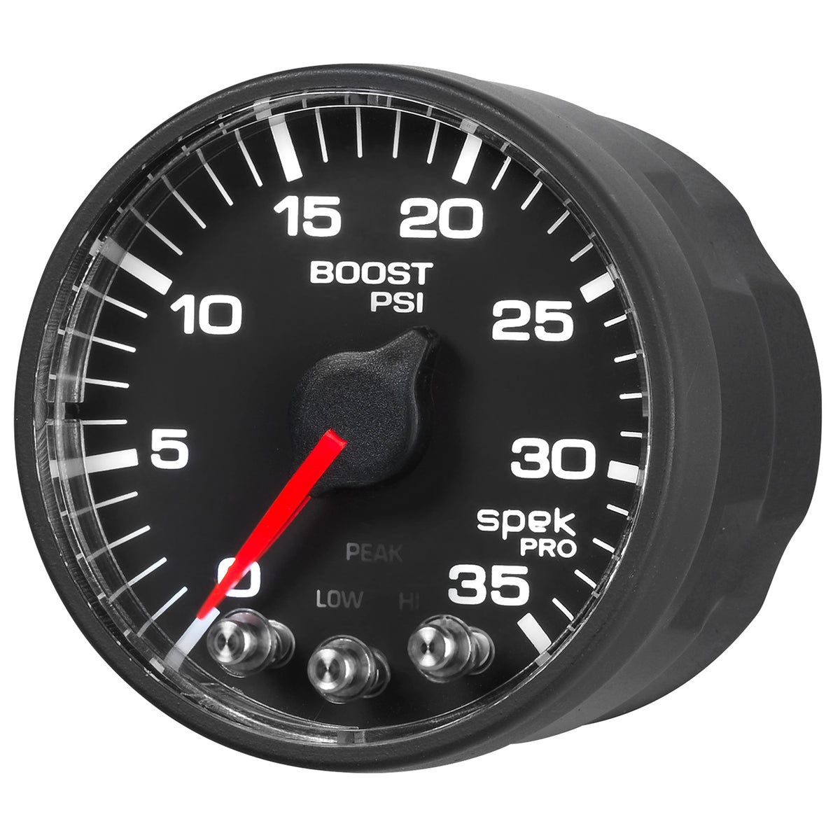 Autometer Spek-Pro Gauge Boost 2 1/16in 35psi Stepper Motor W/Peak & Warn Black/Black - P303328