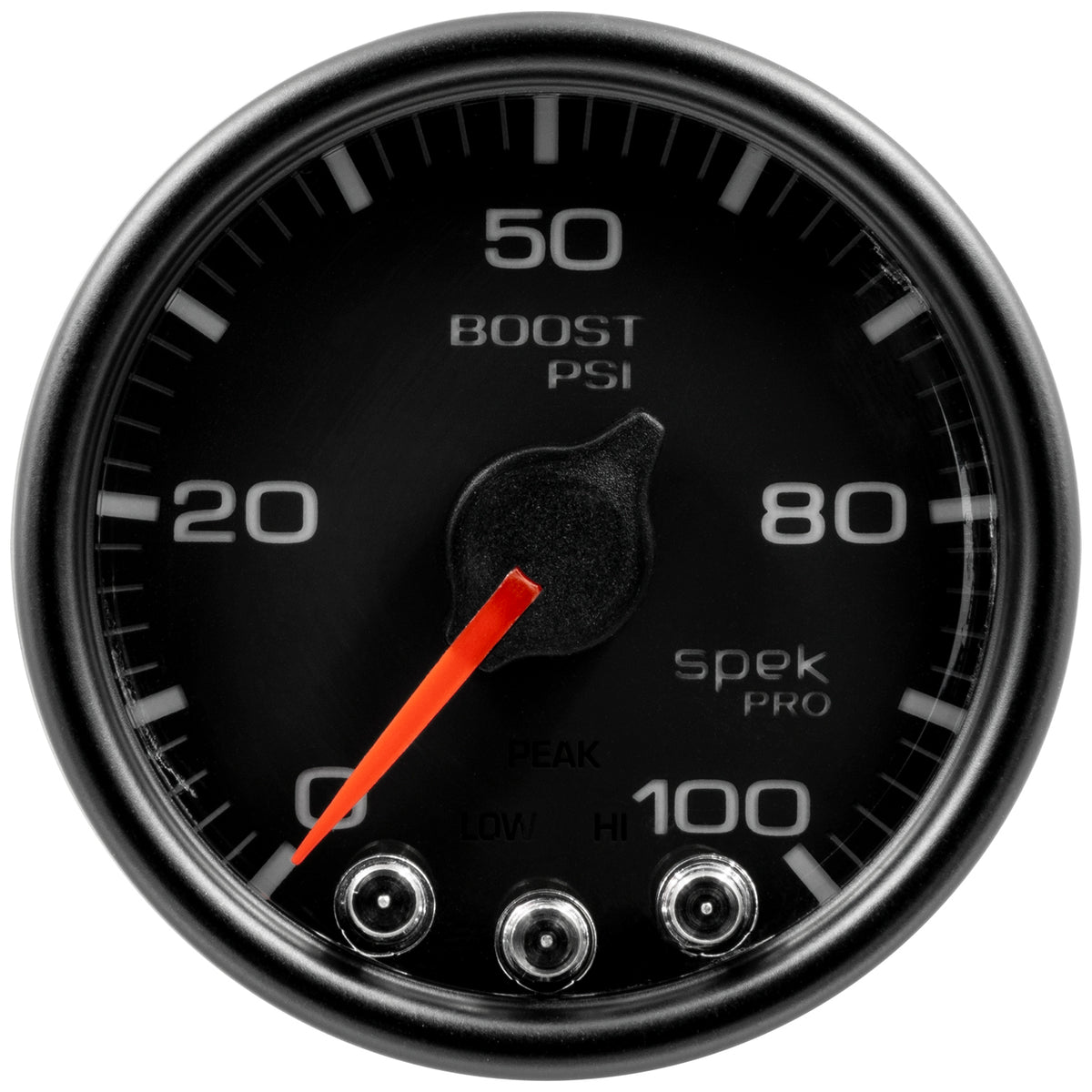 Autometer Spek-Pro Gauge Boost 2 1/16in 100psi Stepper Motor W/Peak & Warn Blk/Blk - P30532