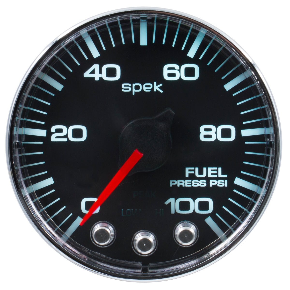 Autometer Spek-Pro Gauge Fuel Press 2 1/16in 100psi Stepper Motor W/Peak & Warn Blk/Chrm - P314318
