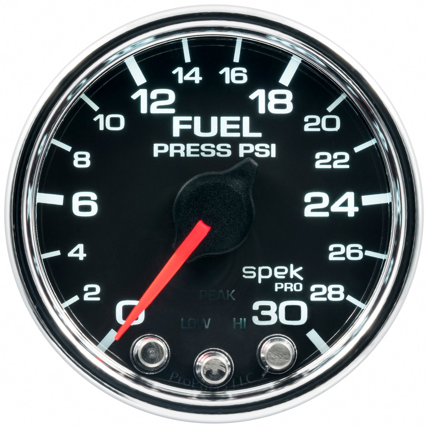 Autometer Spek-Pro Gauge Fuel Press 2 1/16in 30psi Stepper Motor W/Peak & Warn Blk/Chrm - P31631