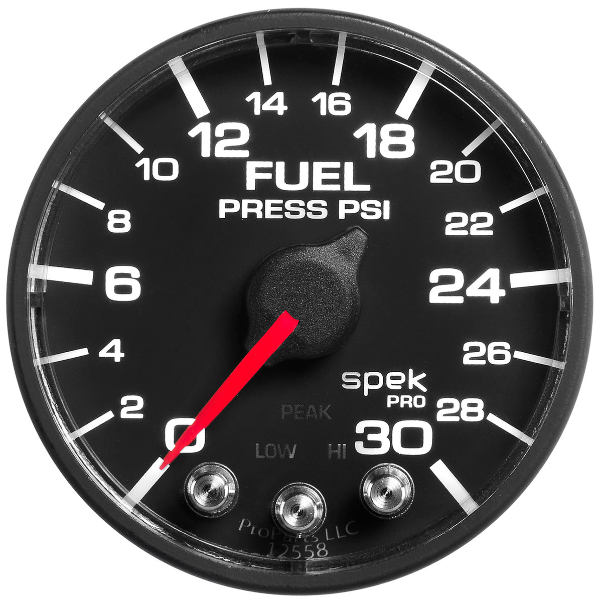 Autometer Spek-Pro Gauge Fuel Press 2 1/16in 30psi Stepper Motor W/Peak & Warn Blk/Blk - P316328