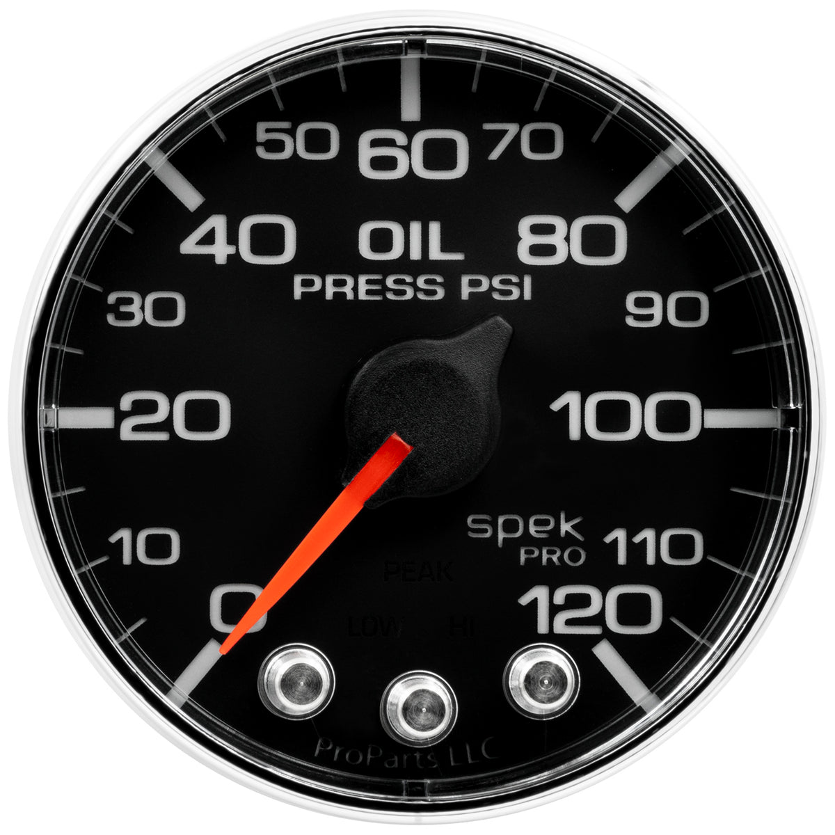 Autometer Spek-Pro Gauge Oil Press 2 1/16in 120psi Stepper Motor W/Peak & Warn Blk/Chrm - P325318