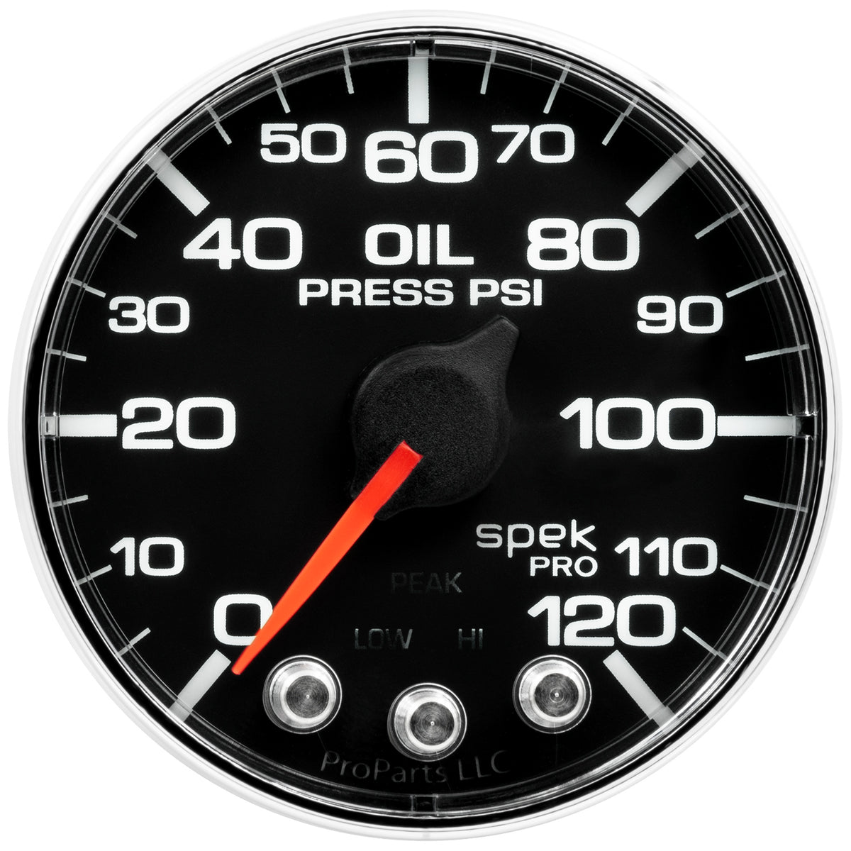 Autometer Spek-Pro Gauge Oil Press 2 1/16in 120psi Stepper Motor W/Peak & Warn Blk/Chrm - P325318