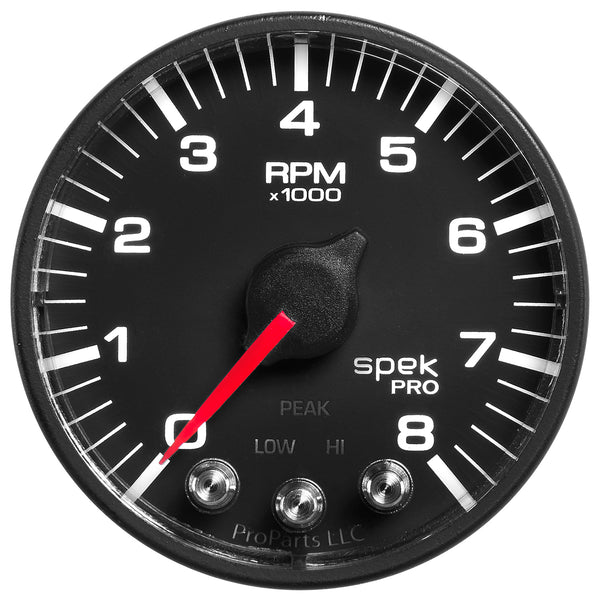 Autometer Spek-Pro Black 2 1/16 inch 8K RPM Tach w/ Shift Light and Peak Memory - P334328