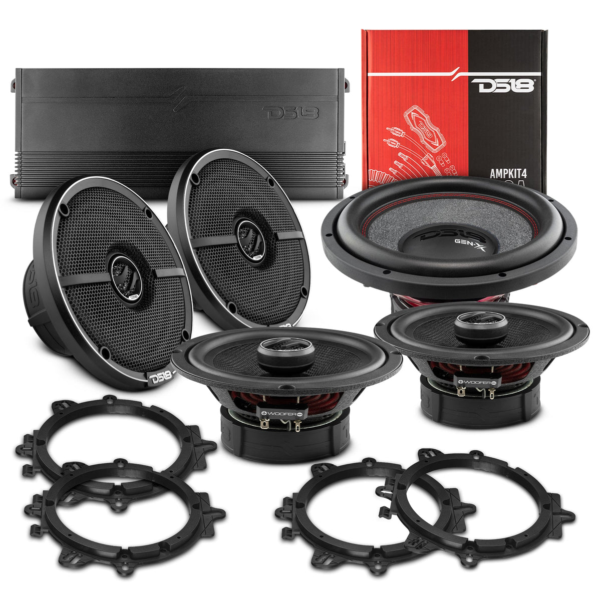 DS18 All-in-One Car Audio System 6.5in Speakers 12in Sub + Amp - PKG-ZXI62SUB1 - front view