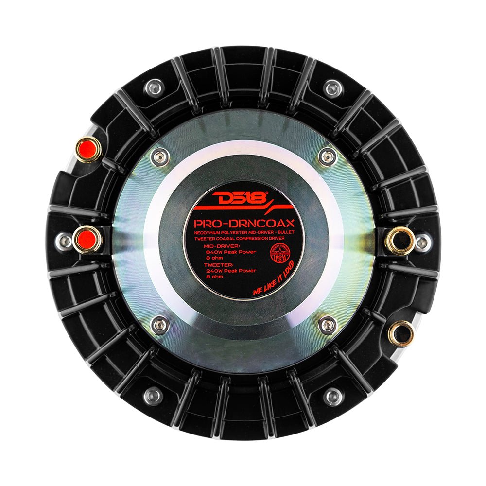 DS18 2in Bolt-On Throat 320 Watts Dual Polymer 1 x 3.5in Mid-Range 1.75in High Range 8ohm - PRO-DRNCOAX - rear view