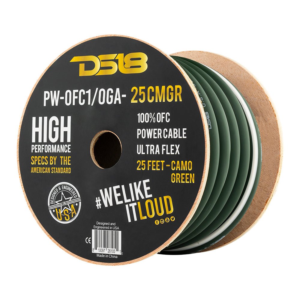 DS18 1/0-Gauge 25-Feet Camo Green - PW-OFC1/0GA-25CMGR - front view