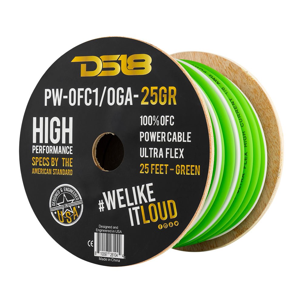 DS18 1/0-Gauge 25-Feet Green - PW-OFC1/0GA-25GR - front view