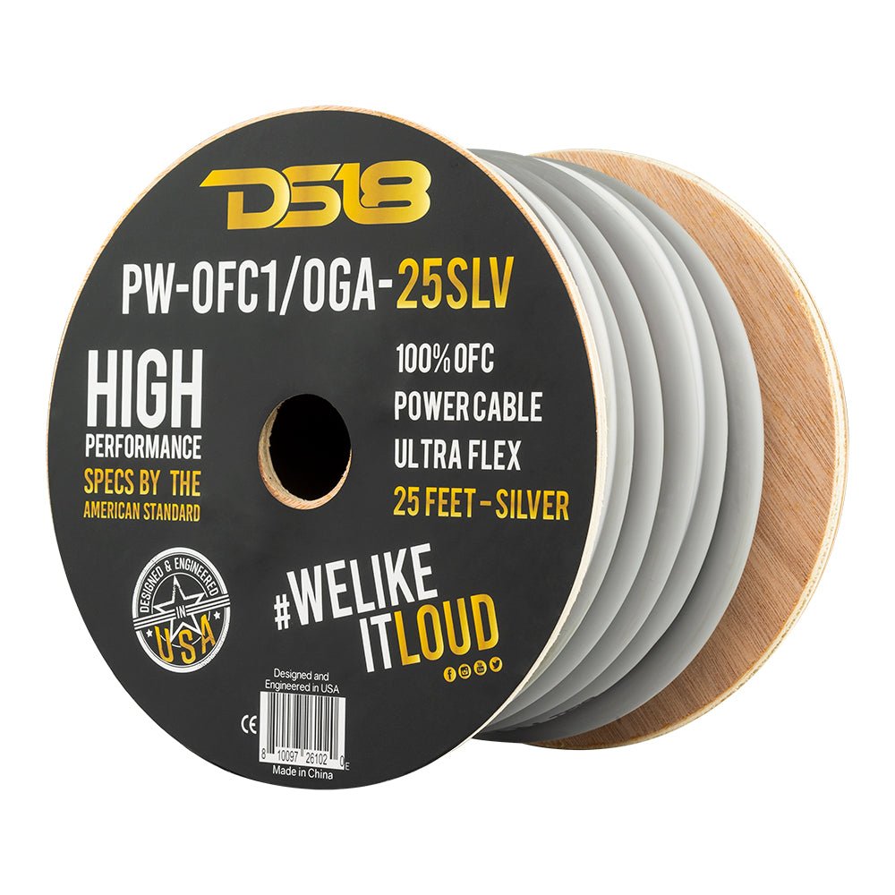 DS18 1/0-Gauge 25-Feet Silver - PW-OFC1/0GA-25SLV - front view