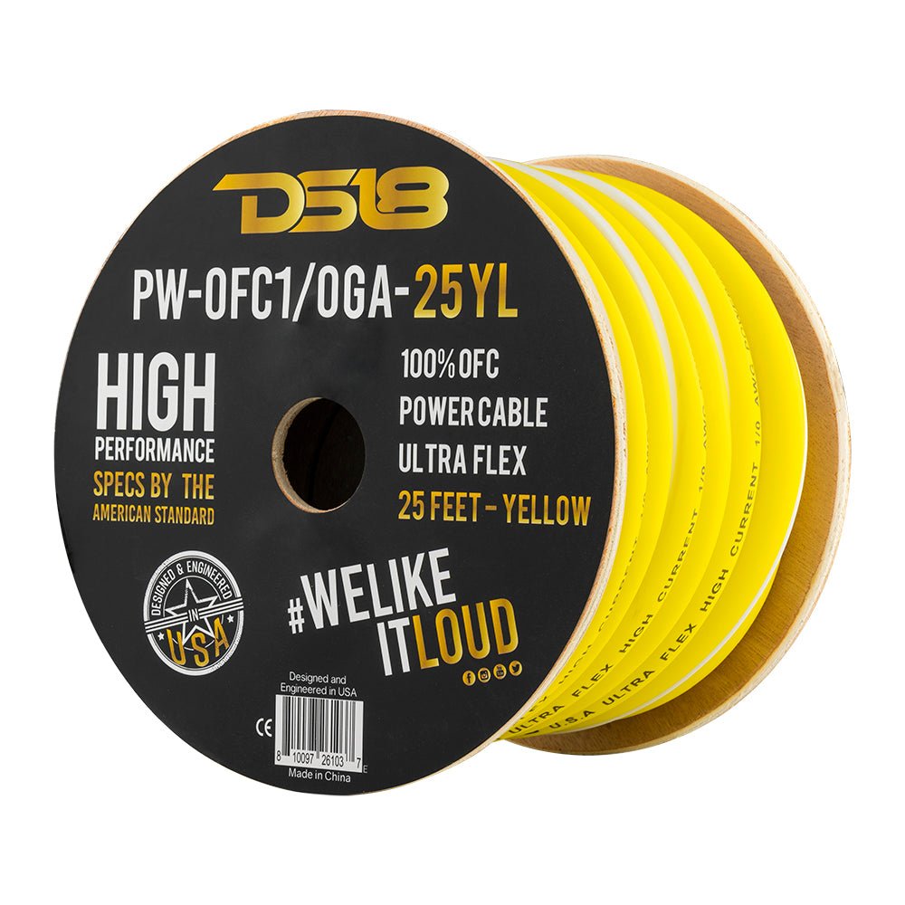 DS18 1/0-Gauge 25-Feet Yellow - PW-OFC1/0GA-25YL - front view